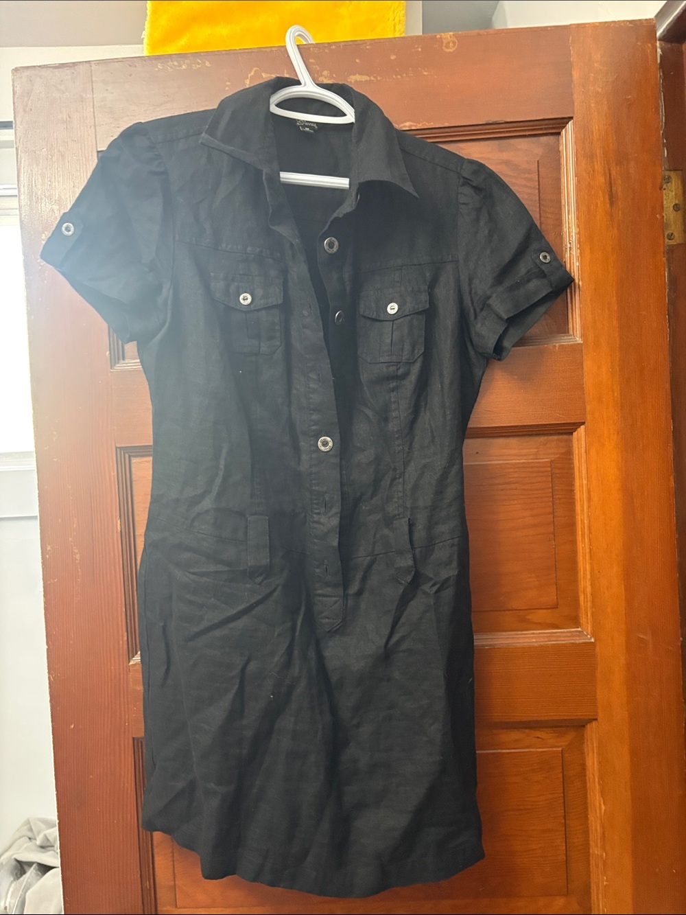 Guess Black Short Sleeve Shirt Dress with Front Pockets